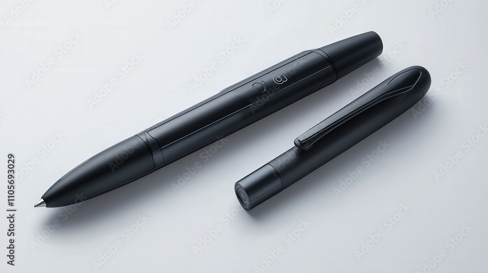 Poster a high-tech pen with a built-in stylus and smart features, allowing it to sync with digital devices 
