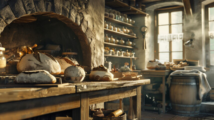 Bakery Oven for Traditional Bread Baking: A traditional oven in a bakery, capturing the essence of handcrafted bread-making with warmth and precision.