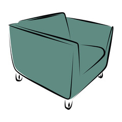 Single armchair for living room ink sketch. Black hand drawn engraved upholstered home furniture. Leisure chair, isolated vector illustration