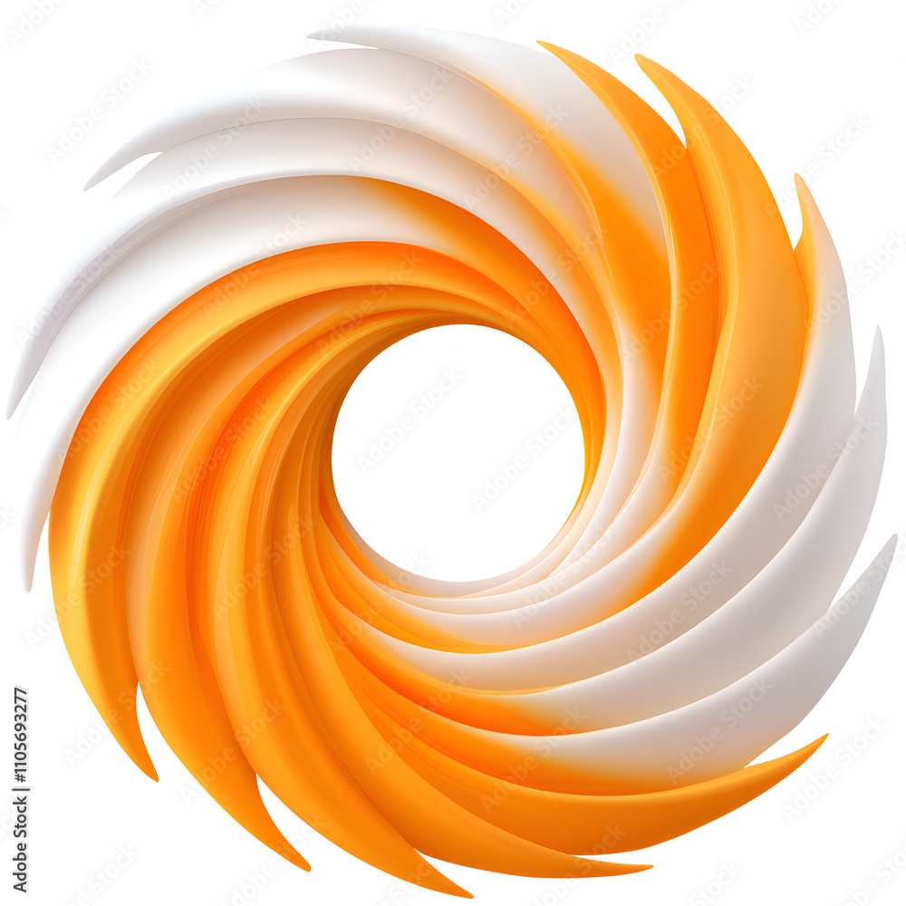 Poster abstract design featuring a swirling pattern of orange and white in a circular shape representing mo
