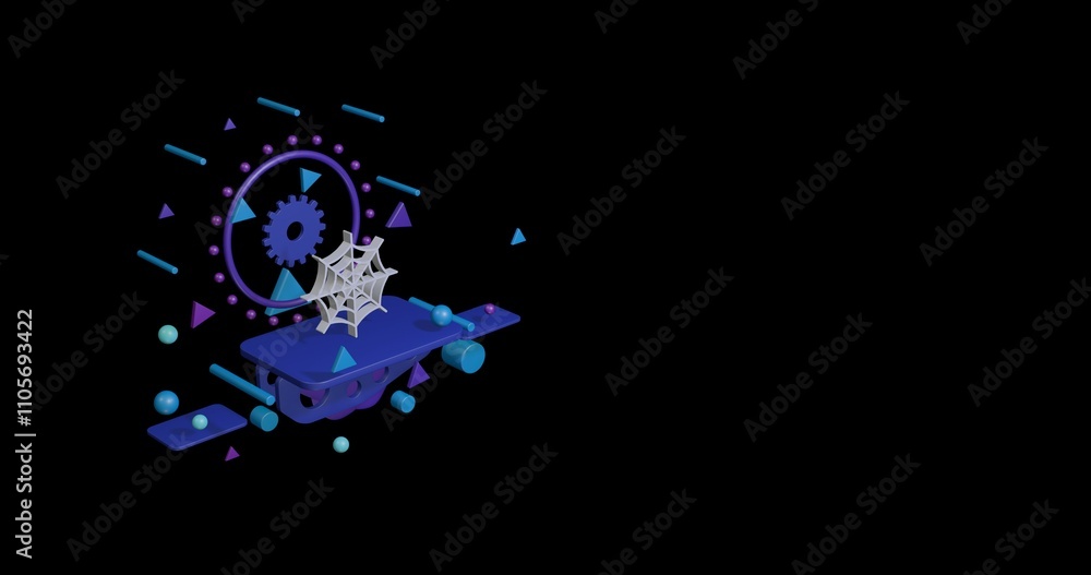Aufkleber white spider web symbol on a pedestal of abstract geometric shapes floating in the air. abstract con