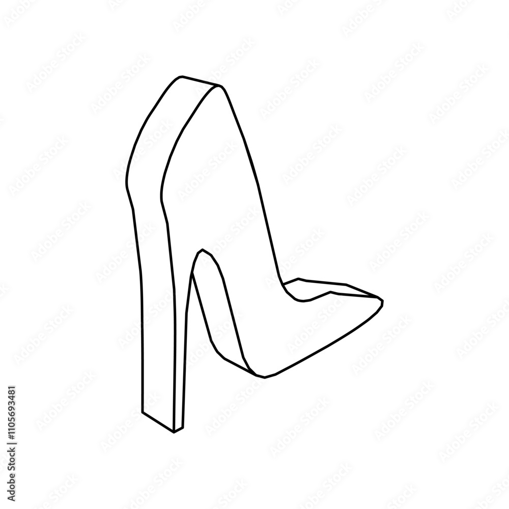 Poster the outline of a large high heel shoe symbol is made with black lines. 3d view of the object in pers