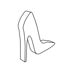 The outline of a large High heel shoe symbol is made with black lines. 3D view of the object in perspective. Vector illustration on white background