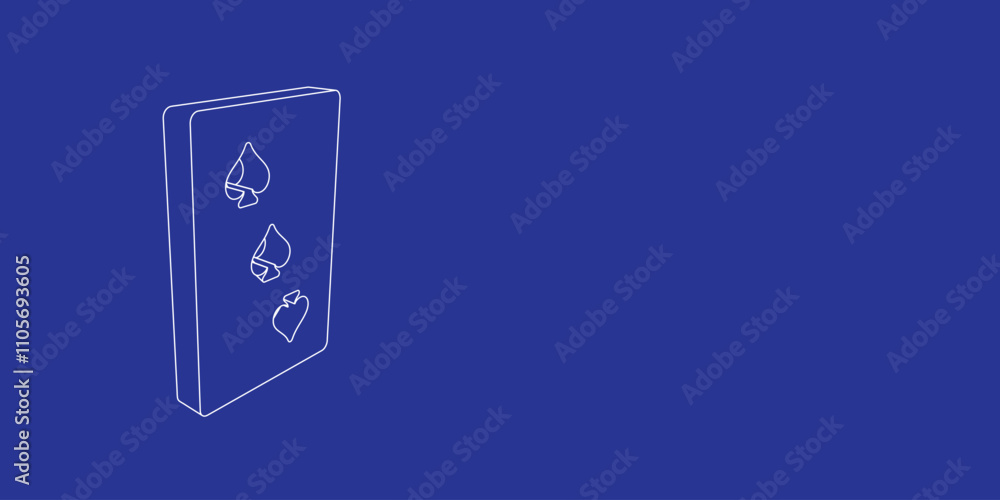 Poster the outline of a large three of spades playing card made of white lines on the left. 3d view of the 