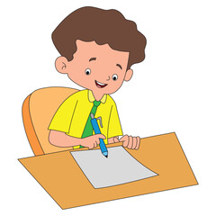 A boy studying while sitting on the chair vector illustration