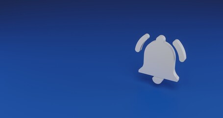 Isolated realistic white bell symbol with shadow. Located on the right side of the scene. 3d illustration on transparent background