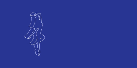 The outline of a large ballerina symbol made of white lines on the left. 3D view of the object in perspective. Vector illustration on indigo background