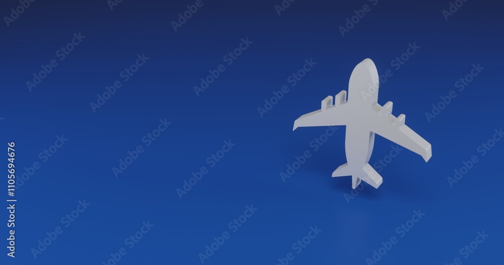 Poster isolated realistic white airplane symbol with shadow. located on the right side of the scene. 3d ill