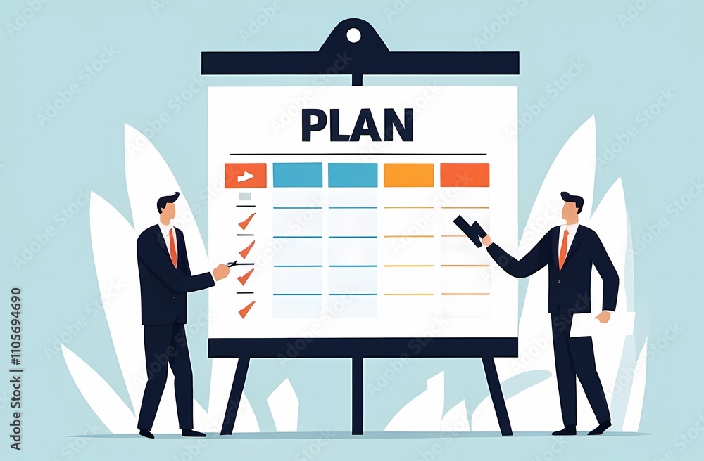 Poster action plan with checklist step by step of business implementation, procedure or strategy plan to fi