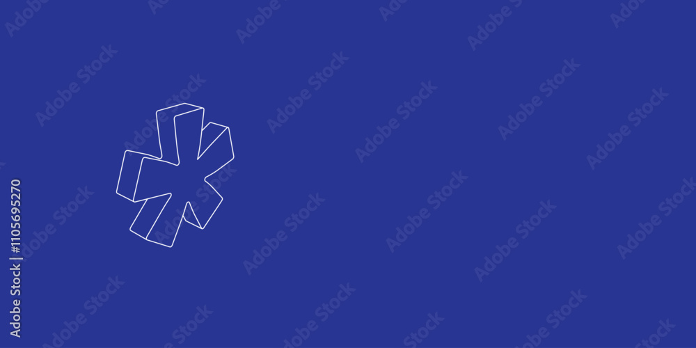 Poster the outline of a large multiply symbol made of white lines on the left. 3d view of the object in per