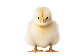Obraz premium A close-up of a baby chick with soft down feathers and bright eyes, perched on a clean white backdrop, isolated on white background