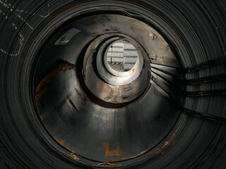 A roll of sheet iron. Hot rolled steel rolls are stored outdoors. Steel rolls. Steel rolls are available in stock. Rolls of steel sheet. Sheet metal in the port. 