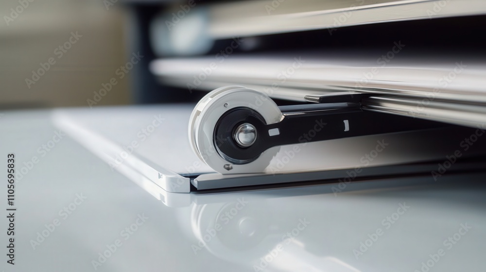 Poster a manual paper cutter with a safety lock feature, designed for precise cuts while minimizing the ris