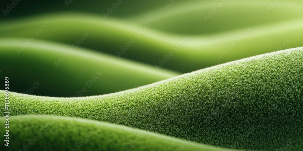 Poster soft green waves of grass stretch across the landscape, illuminated by gentle sunlight, creating a s