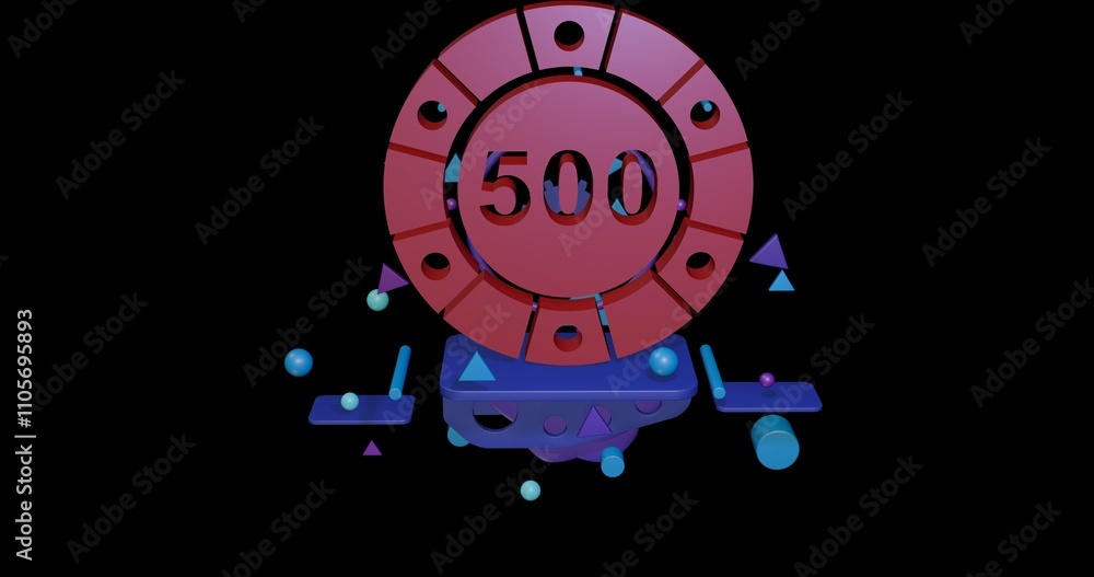 Aufkleber red poker chip symbol on a pedestal of abstract geometric shapes floating in the air. abstract conce