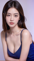 Beauty portrait of a beautiful young woman with glowing skin. Beautiful real face, beauty image.輝く肌を持つ美しい若い女性のビューティーポートレート。美しい素顔、美容イメージ。