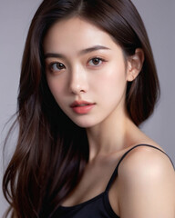 Beauty portrait of a beautiful young woman with glowing skin. Beautiful real face, beauty image.輝く肌を持つ美しい若い女性のビューティーポートレート。美しい素顔、美容イメージ。