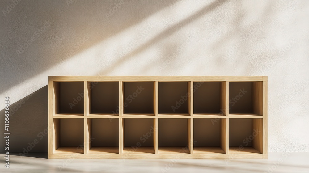 Poster a minimalist document shelf with adjustable compartments, allowing for customizable storage