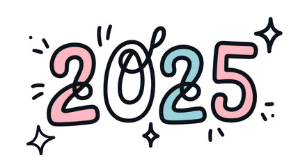 Obraz premium 2025 hand-drawn pastel lettering celebrating the new year on transparent background