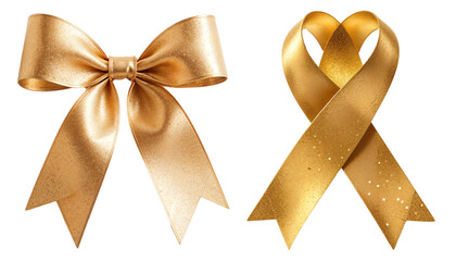 Fototapeta premium Elegant Golden Bow With Sparkles on transparent Background