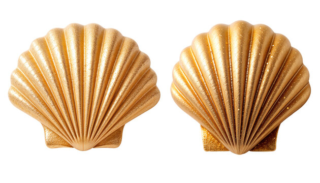 Golden Seashell Decorations on transparent Background Sparkling Elegantly