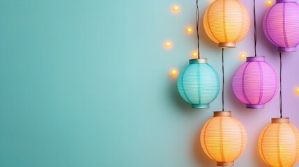 Colorful Chinese Lanterns Hanging in Festive
