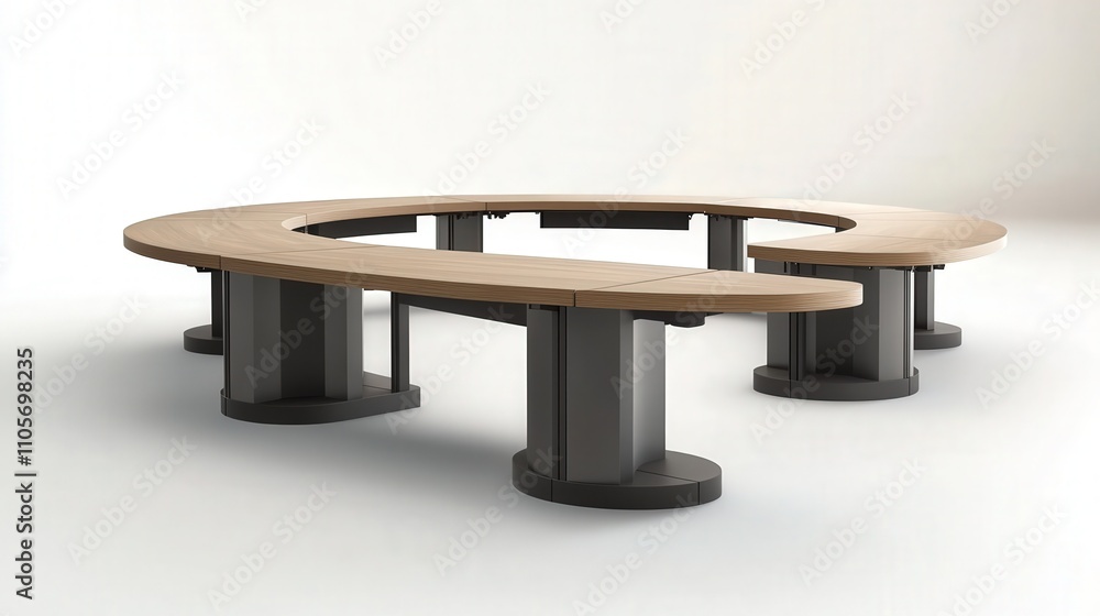 Poster a modular conference table system with adjustable sections, allowing for flexible seating arrangemen