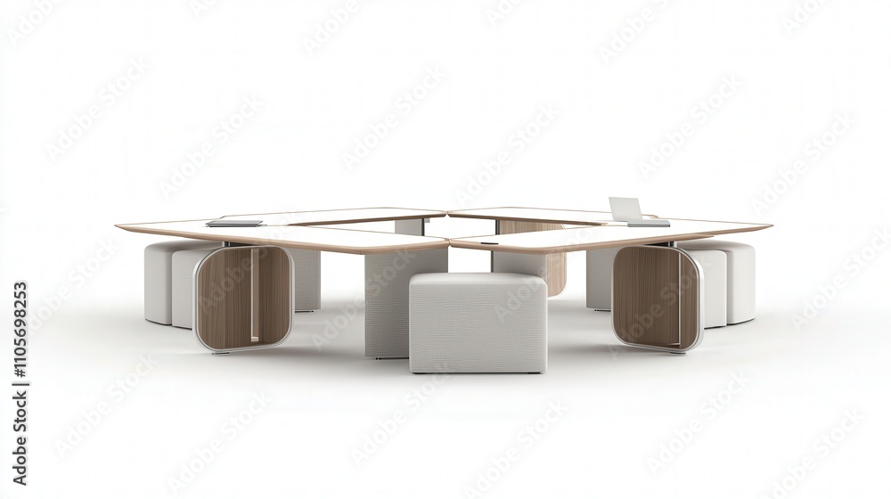 Poster a modular conference table system with adjustable sections, allowing for flexible seating arrangemen