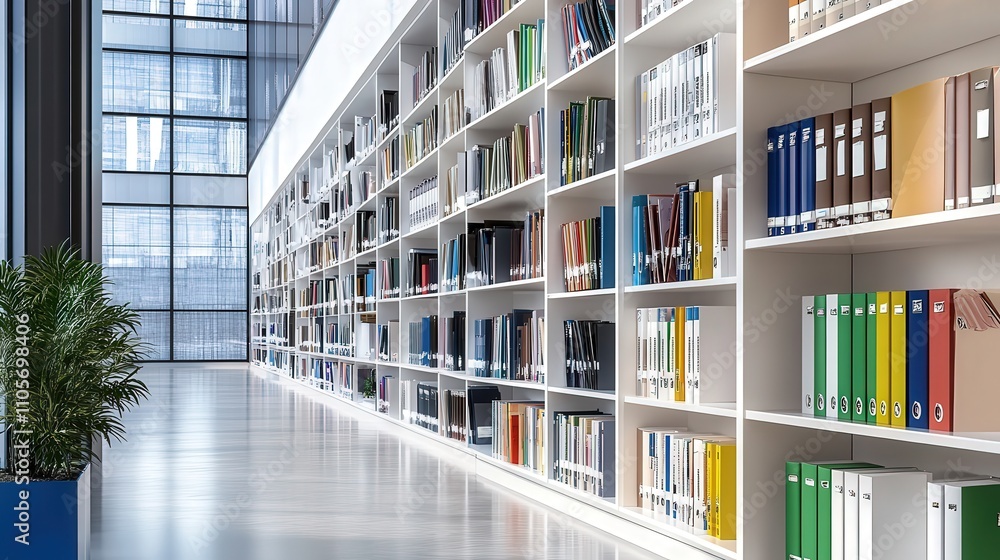 Poster a modular document shelf system in a large office, providing versatile and customizable storage opti