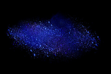 Abstract blue powder splatted background. Colorful powder explosion on black background. Colored cloud. Colorful dust explode. Paint Holi