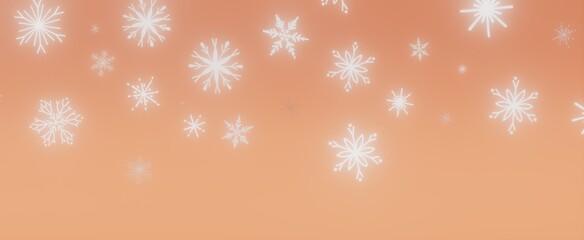 White snowflakes falling against an orange background
