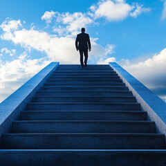 Man ascending stairs symbolizing progress urban environment ai generated image inspirational viewpoint achievement concept
