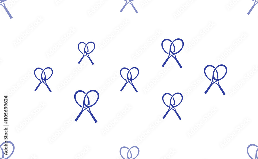 Poster seamless pattern of large isolated blue crossed tennis rackets symbols. the pattern is divided by a 