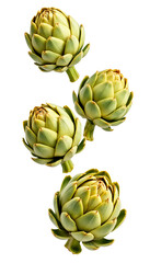Fototapeta premium Fresh Artichokes Arranged Against a Dramatic transparent Background