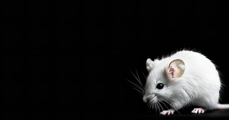 A charming white mouse with copy space on a black backdrop, Generative AI.