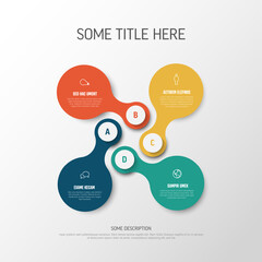 Simple multipurpose Infographic template with four elements with icons and descriptions. Four options infochart layout template with place for your content