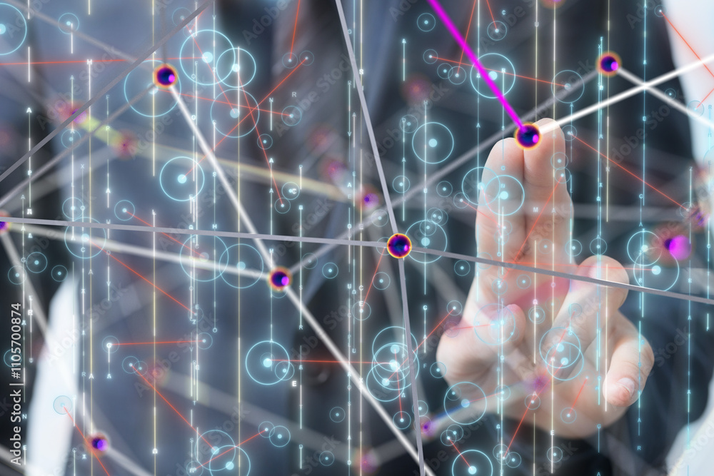 Poster neural network 3d illustration. big data and cybersecurity - 3d