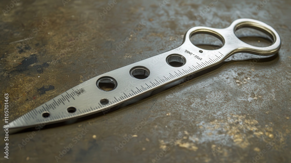 Poster a pair of multi-purpose scissors with a built-in ruler on the handle for measuring as you cut.