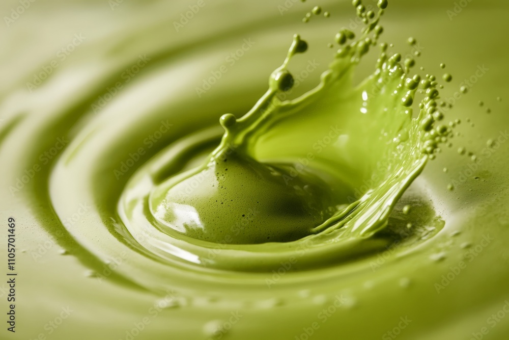 Poster This image showcases a dynamic splash of vibrant green liquid, capturing the essence of motion and fluid dynamics in an abstract, captivating visual form.
