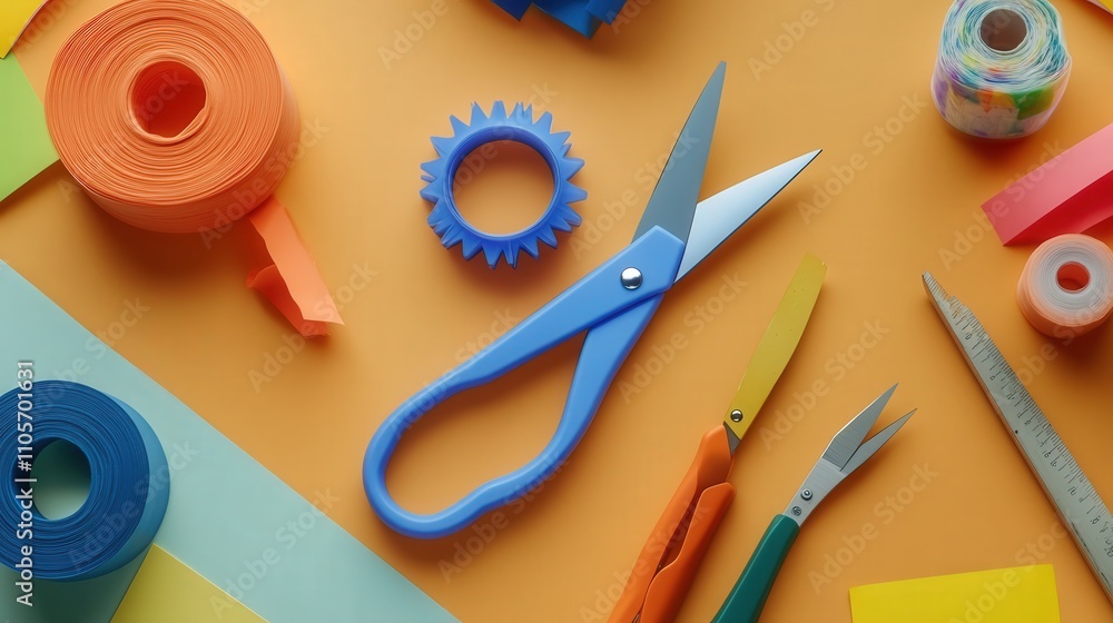 Poster a pair of non-stick scissors with coated blades that prevent sticky substances like glue or tape fro