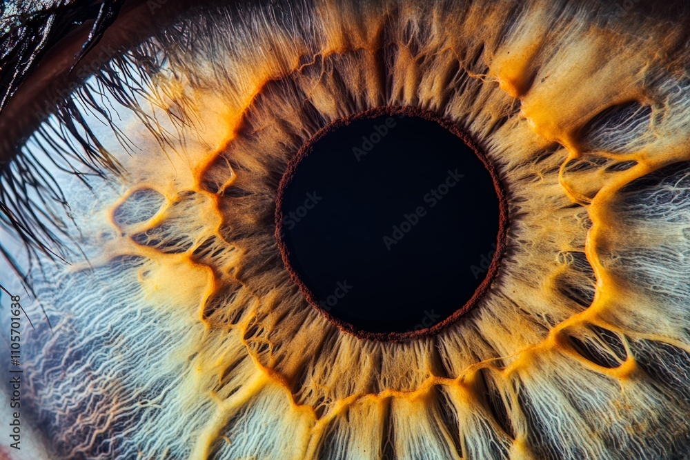 Poster Featuring an eye in extreme close-up, this image reveals colorful concentric patterns around the pupil, emphasizing the dynamic and mesmerizing nature of human vision.