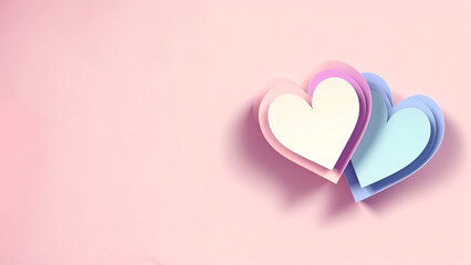 Colorful heart shapes in various pastel shades create a charming decoration against a soft pink backdrop.