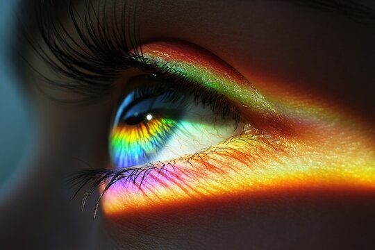 The image features an eye with vivid colors of the spectrum, evoking a surreal dreamscape and symbolizing the intersection of dreams and reality in human experience.