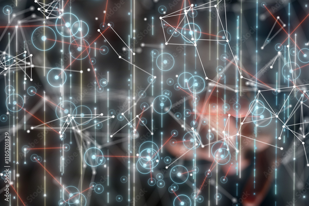 Poster neural network 3d illustration. big data and cybersecurity