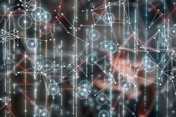 Obraz premium Neural network 3D illustration. Big data and cybersecurity