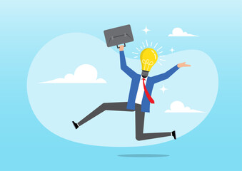 Businessman jump lightbulb idea head