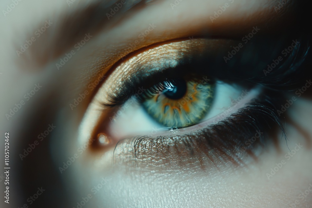 Poster a captivating close-up photograph capturing the intricate beauty of a human eye with a vibrant and c
