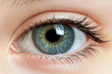 This photograph captures a stunning artistic view of a blue eye in high detail, showcasing detailed eyelashes and the intricate texture of the iris in clarity.