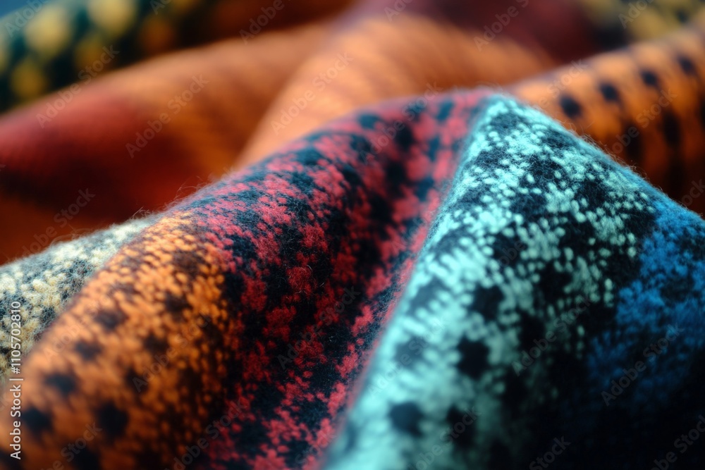 Poster A vibrant close-up of a colorful textile featuring a complex pattern with various hues and intricate textures, creating an engaging visual experience.
