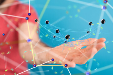 Global network. Blockchain. 3D illustration. Neural networks and artificial intelligence. Abstract